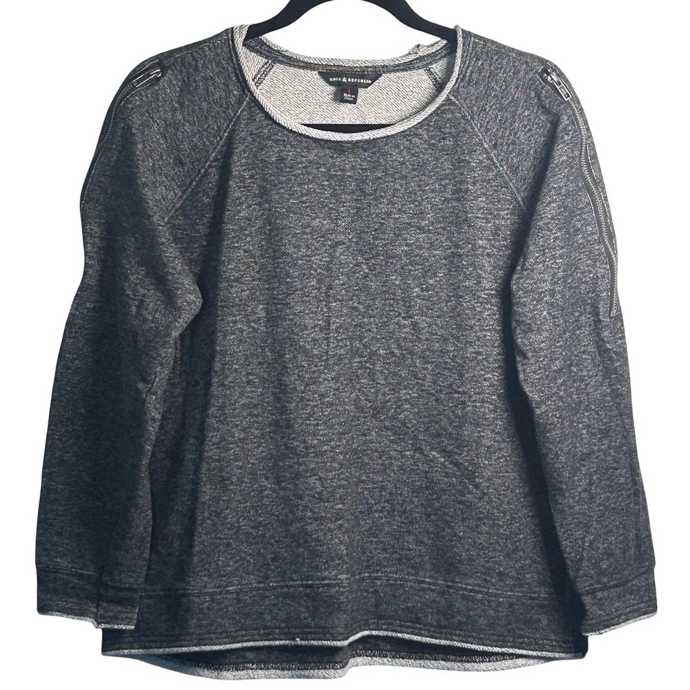 Rock & Republic Shoulder Zipper Sweatshirt Size Large Casual Streetwear Moto